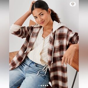 American Eagle Oversized Hoodie Flannel Brown Plaid